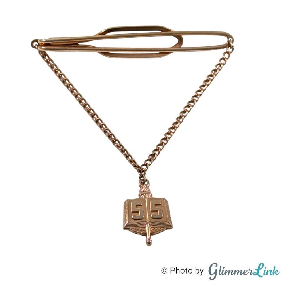 Vintage Hickok Open Book Torch 55 Charm Gold Tone Tie Bar